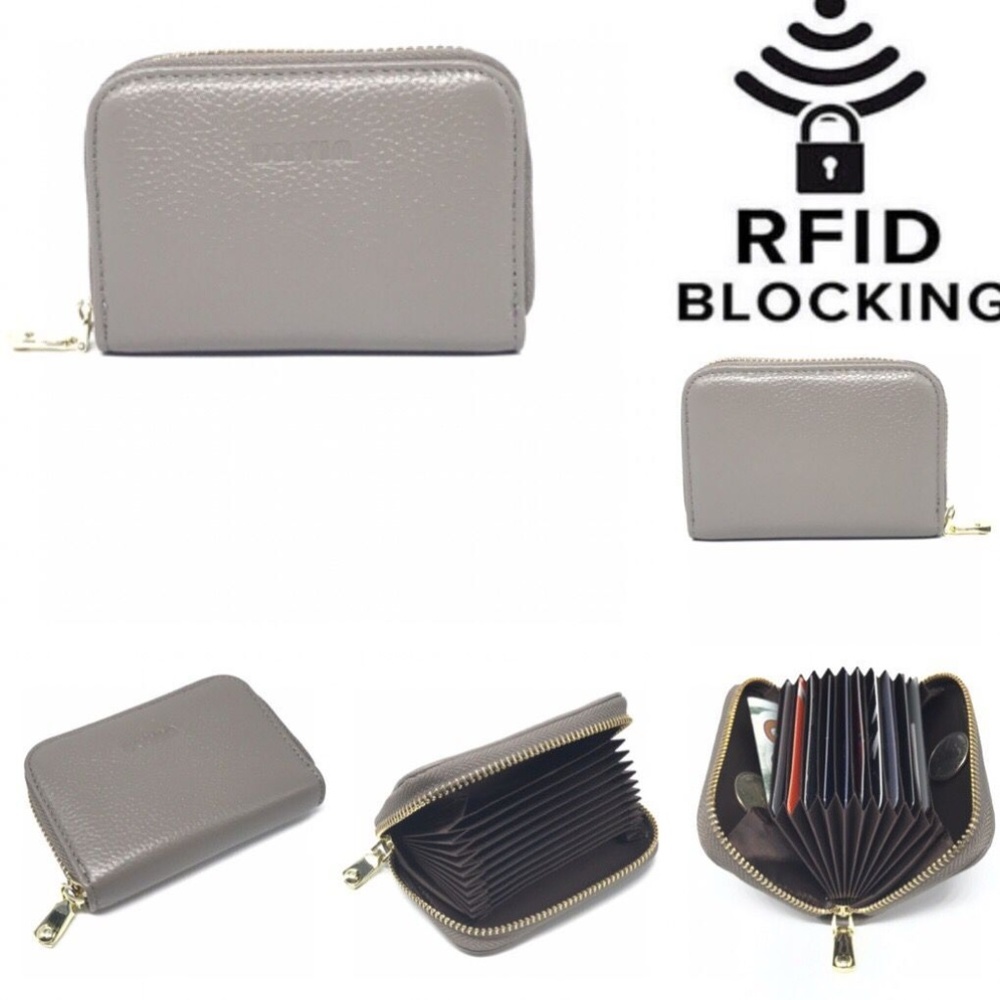RFID Blocking Leather Zip Around Wallet - Taupe